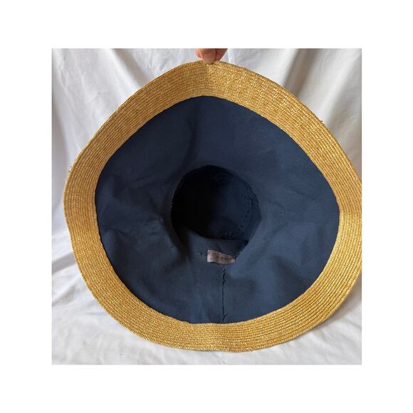 Lola Hats Single Take Wide Brim Sun Hat, Navy Blue Canvas, Straw Raffia Edge
